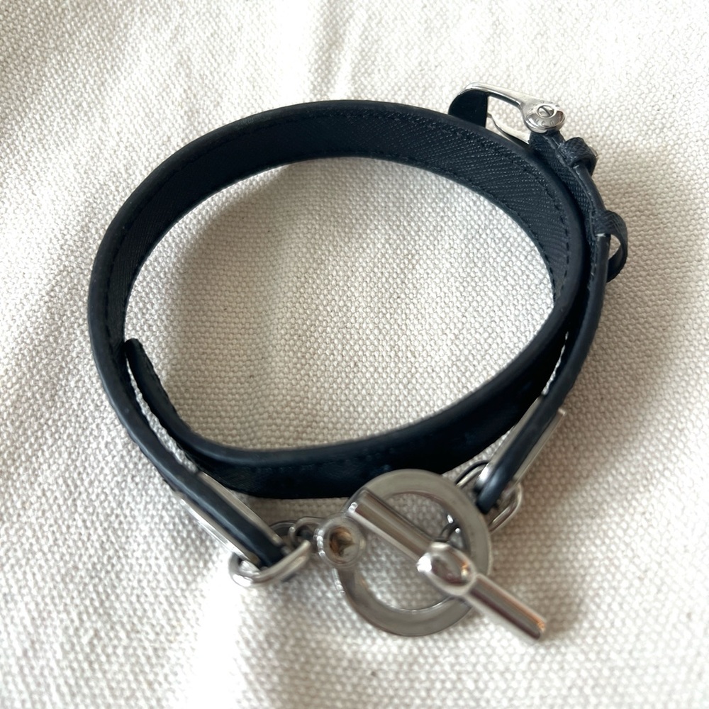 Henri Bendel Signature Monogram Double Wrap Bracelet with silver hardware